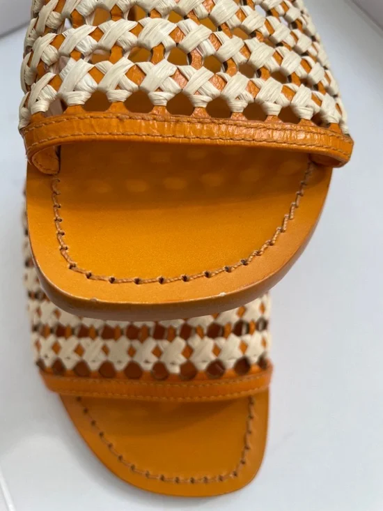 TORY BURCH Woven Crochet Raffia Yellow Citrine/natural Flat size 6 NWOB - Picture 6 of 6